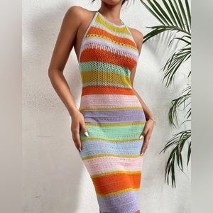SHEIN Striped Knitted Backless Coverup